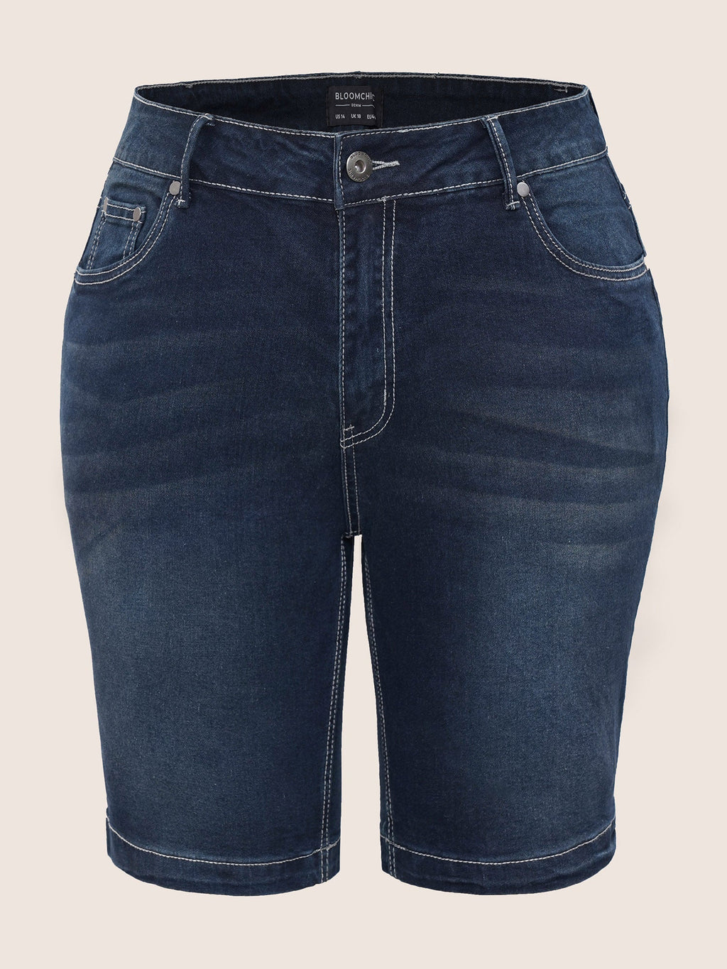 High Rise Knee-Length Skinny-Fit Denim Shorts