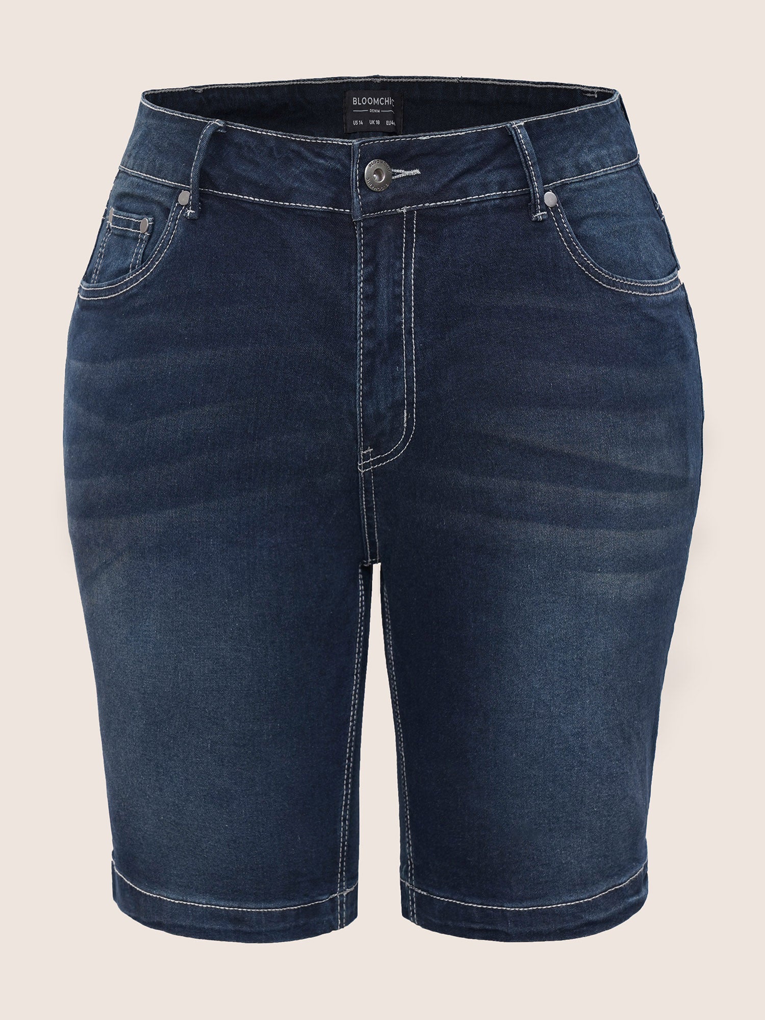High Rise Knee-Length Skinny-Fit Denim Shorts