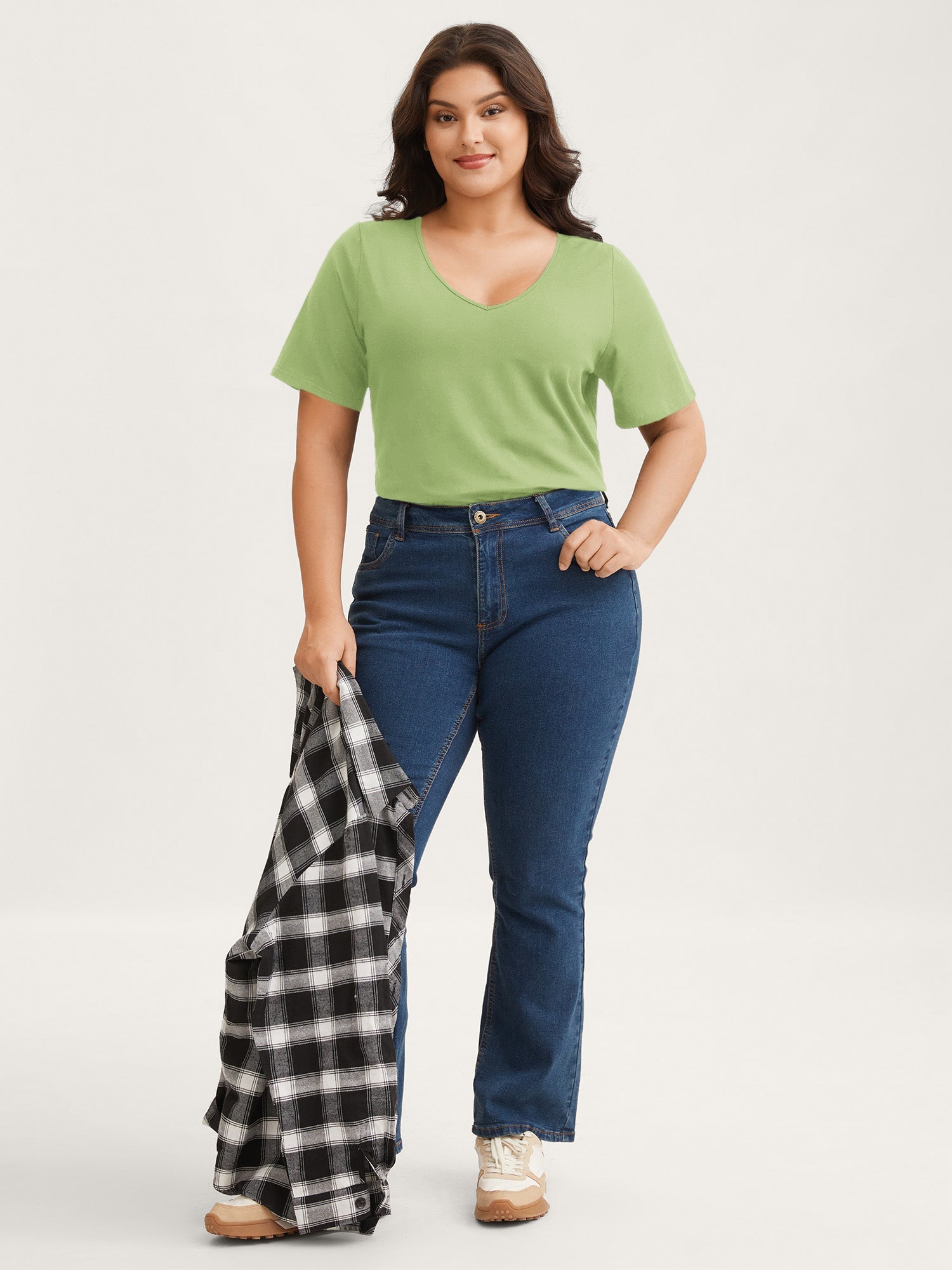 Cotton V Neck Plain Basic T-shirt