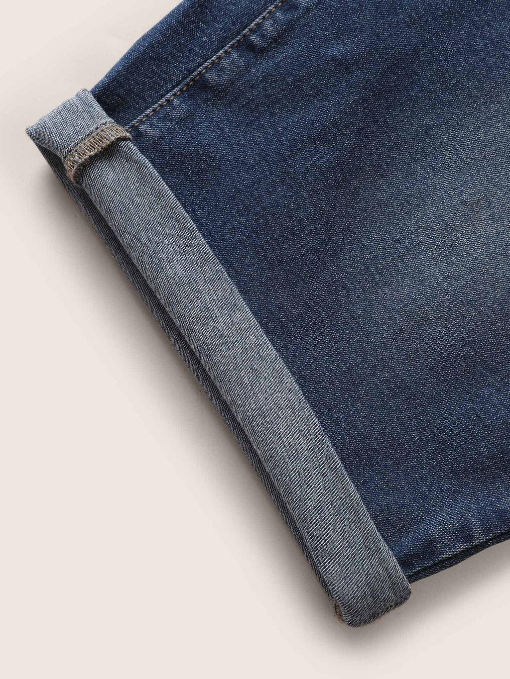 Pull-On Folded Hem Knee-Length Denim Shorts