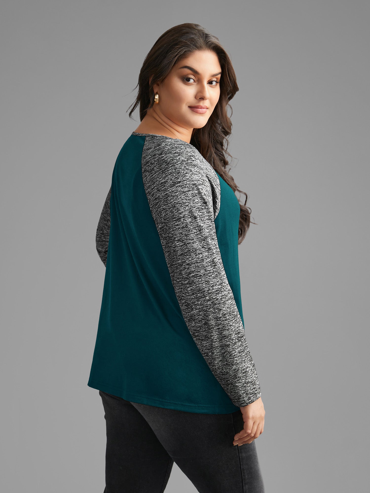 Heather Patchwork Button Detail Stretchy T-Shirt