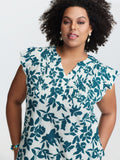 Silhouette Floral Print Notched Collar Pleated Blouse