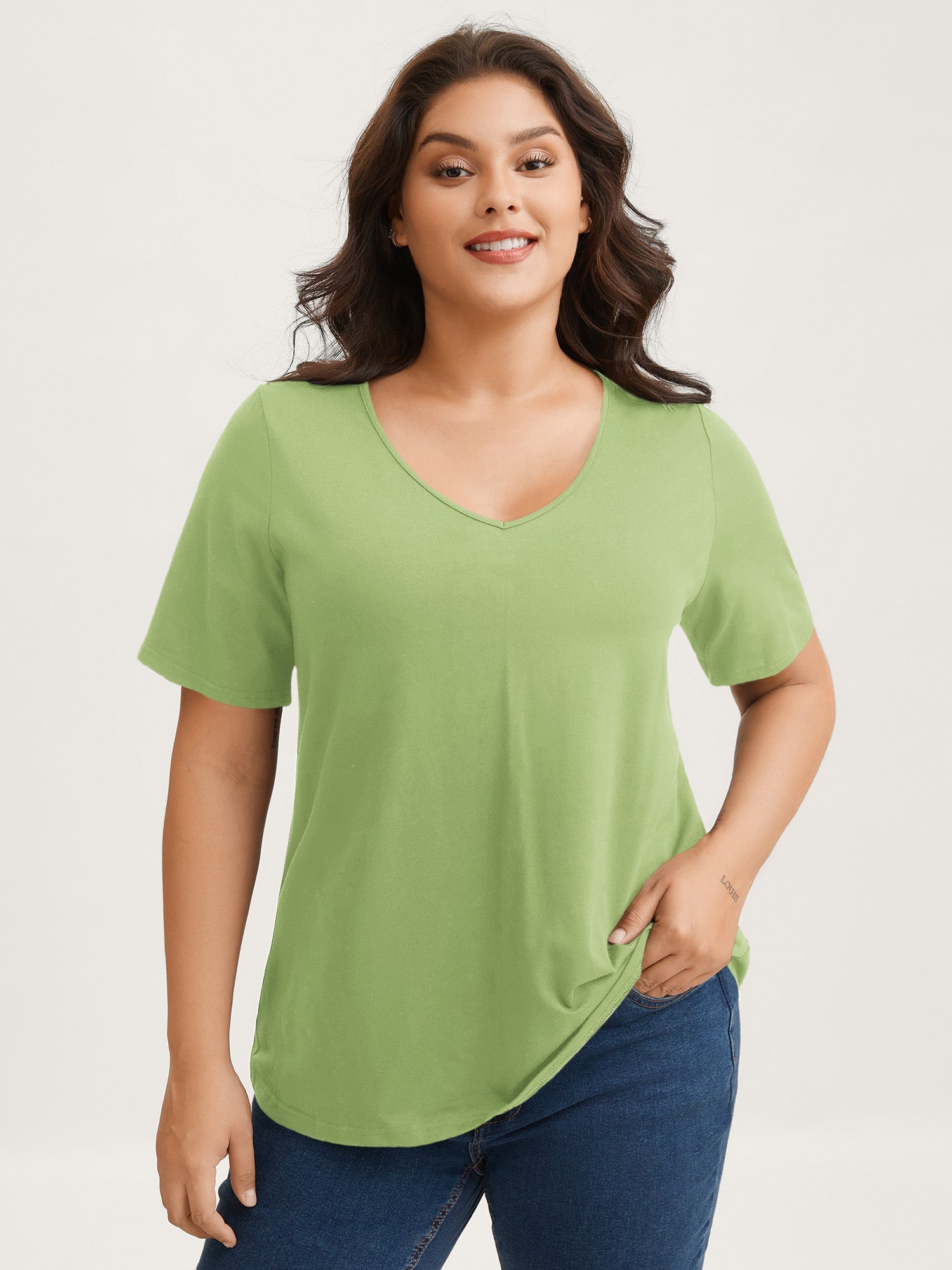 Cotton V Neck Plain Basic T-shirt