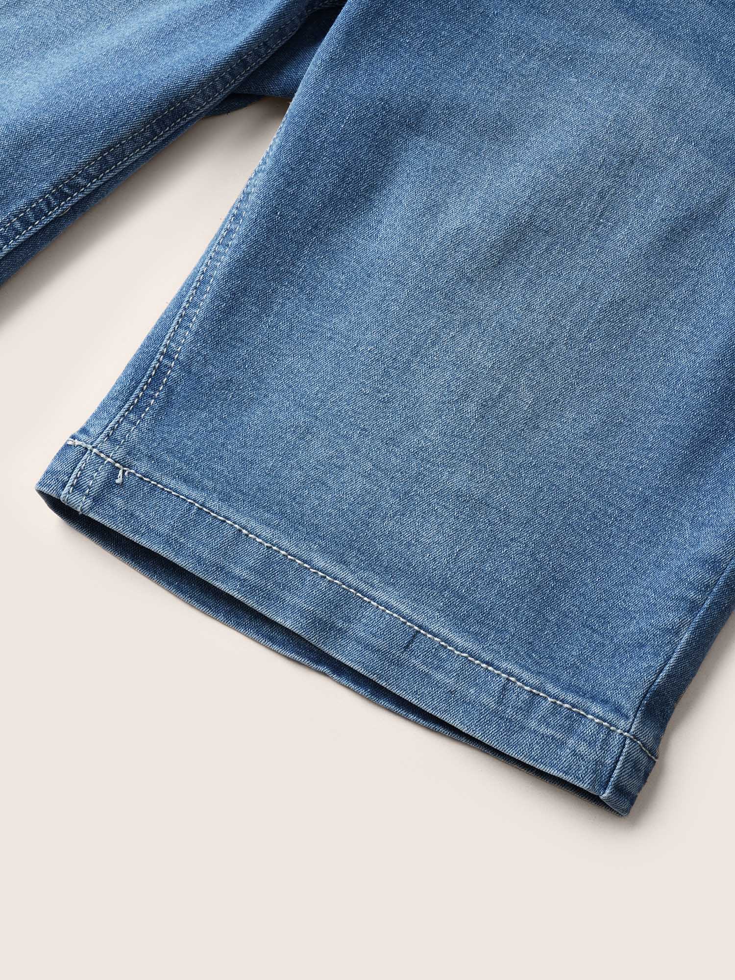 High Rise Knee-Length Skinny-Fit Denim Shorts