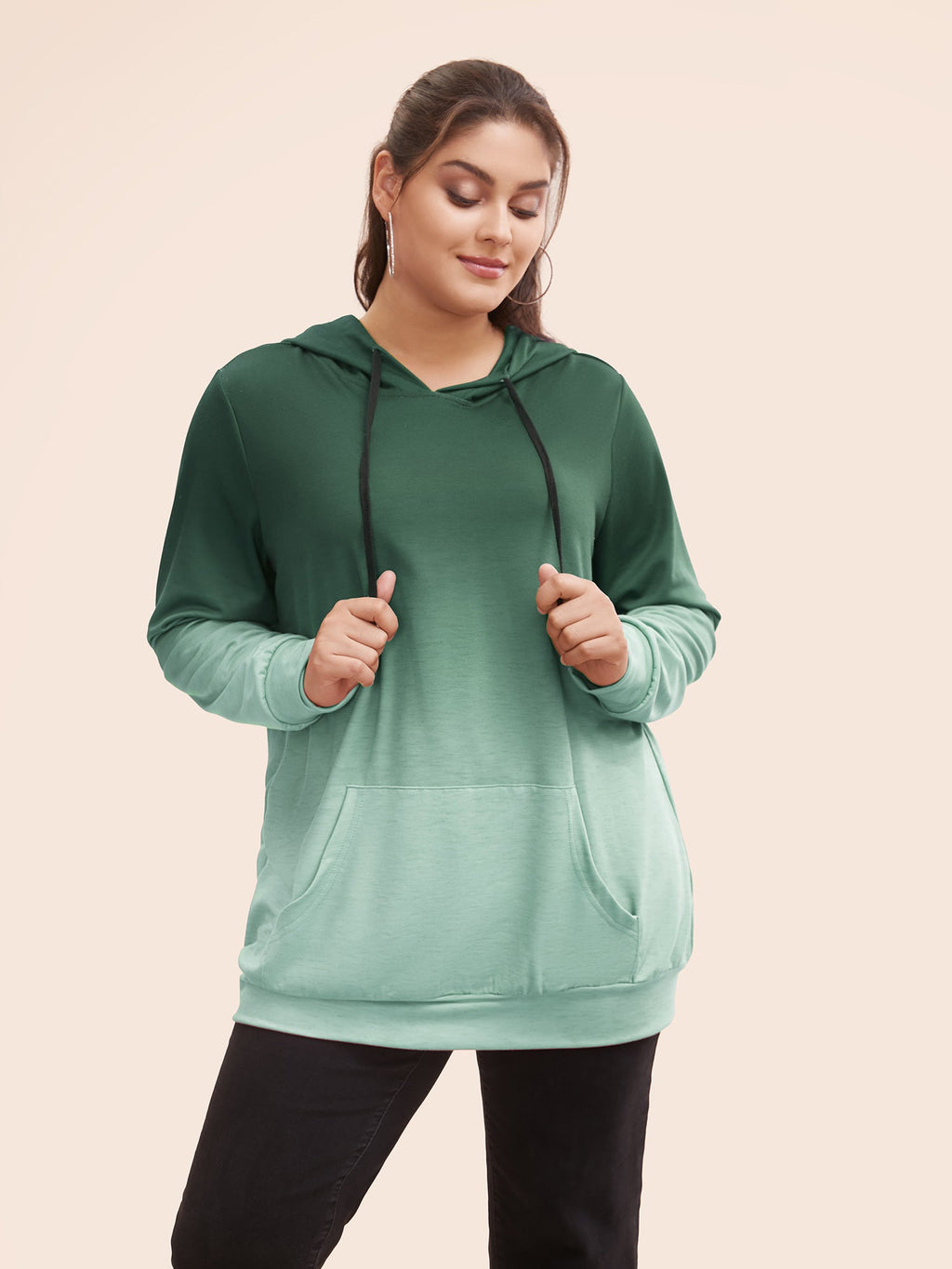 Ombre Pocket Drawstring Hooded Sweatshirt