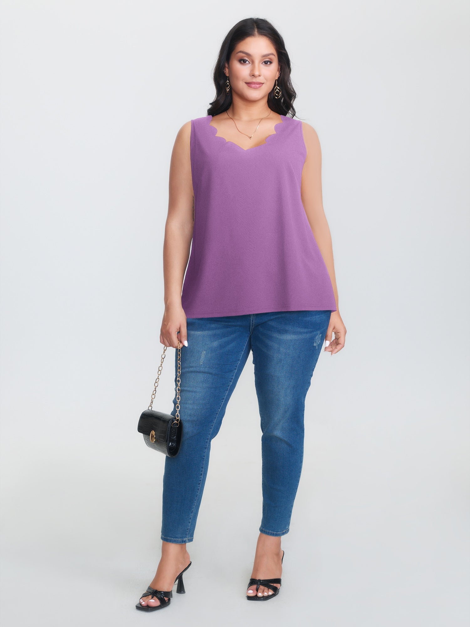Solid V Neck Laser Cut Tank Top