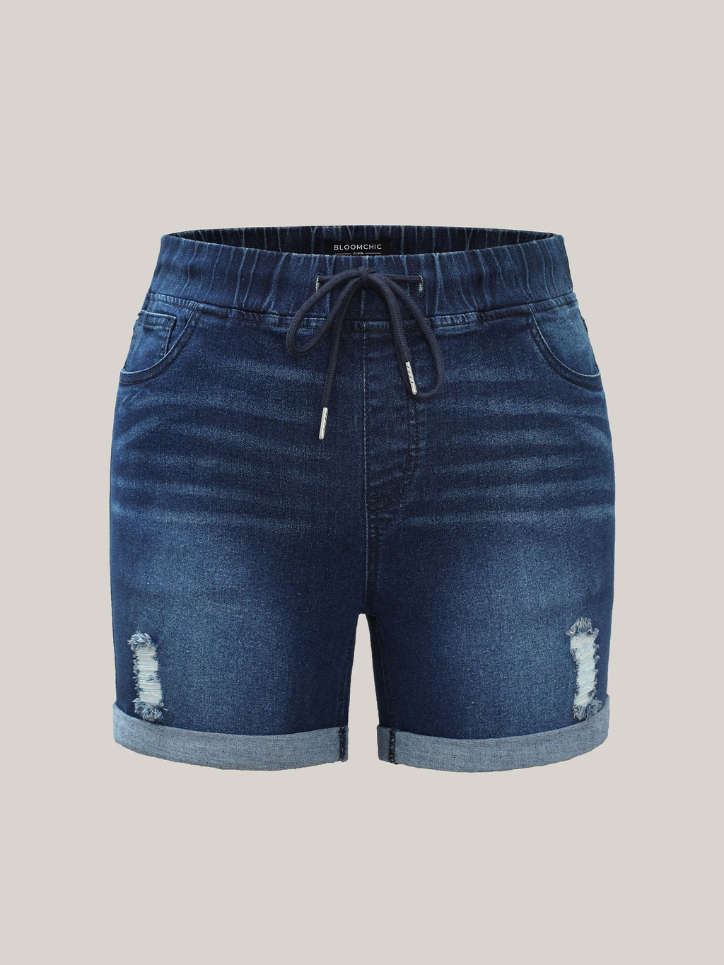 Pull-On Drawstring Elastic Waist Denim Shorts