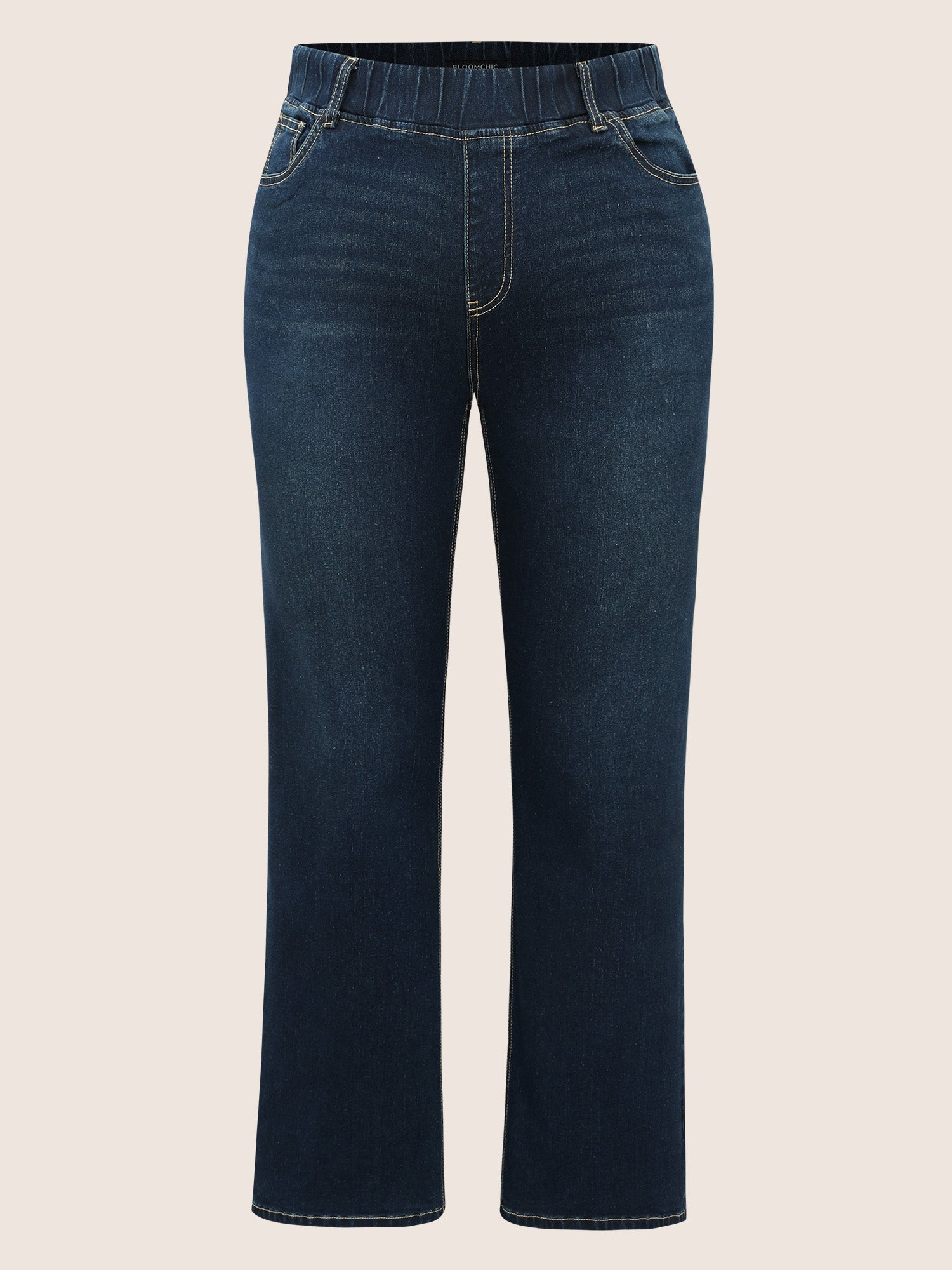 Pull-On Stretchy Waist Straight-Leg Jeans