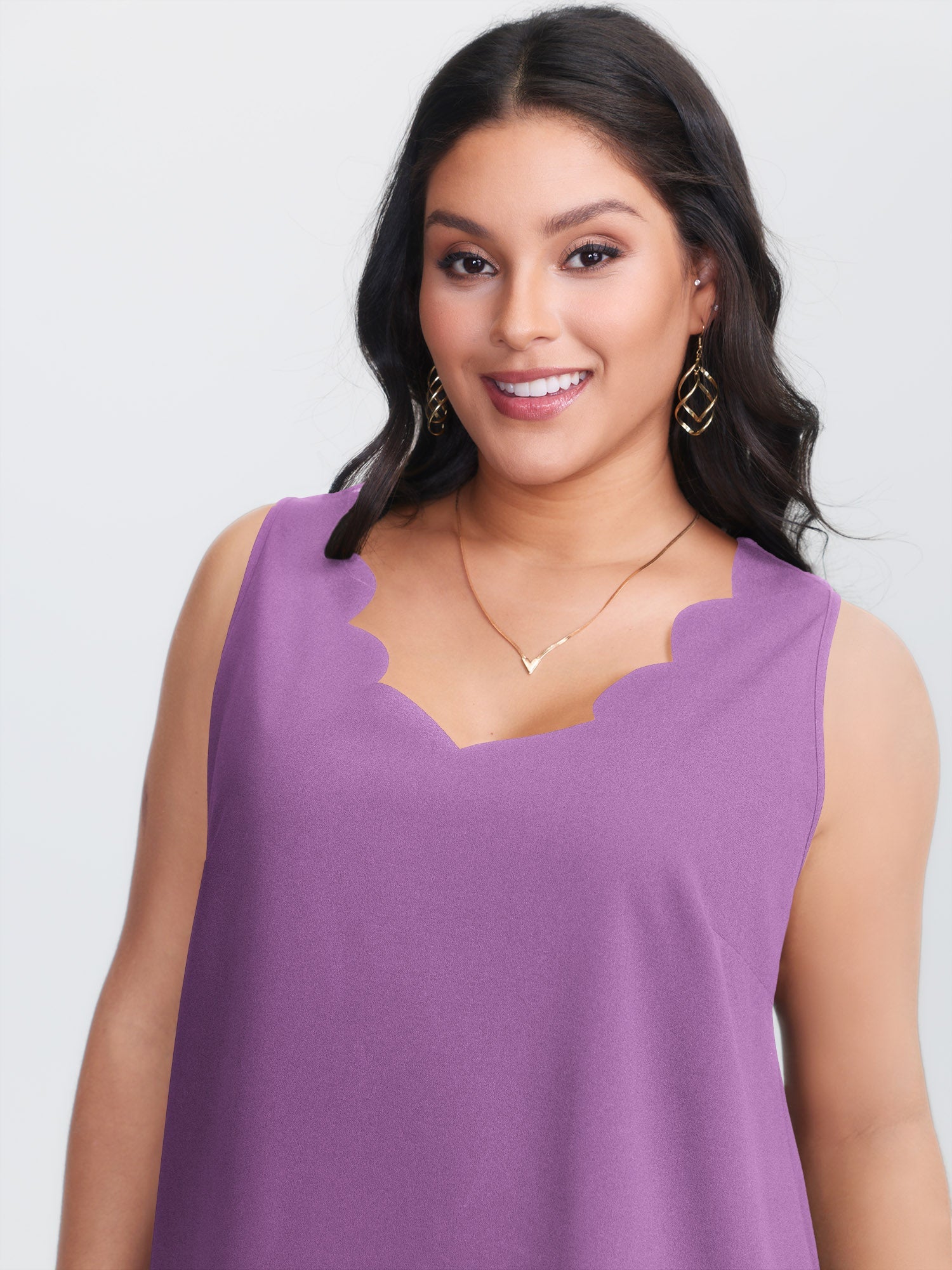 Solid V Neck Laser Cut Tank Top