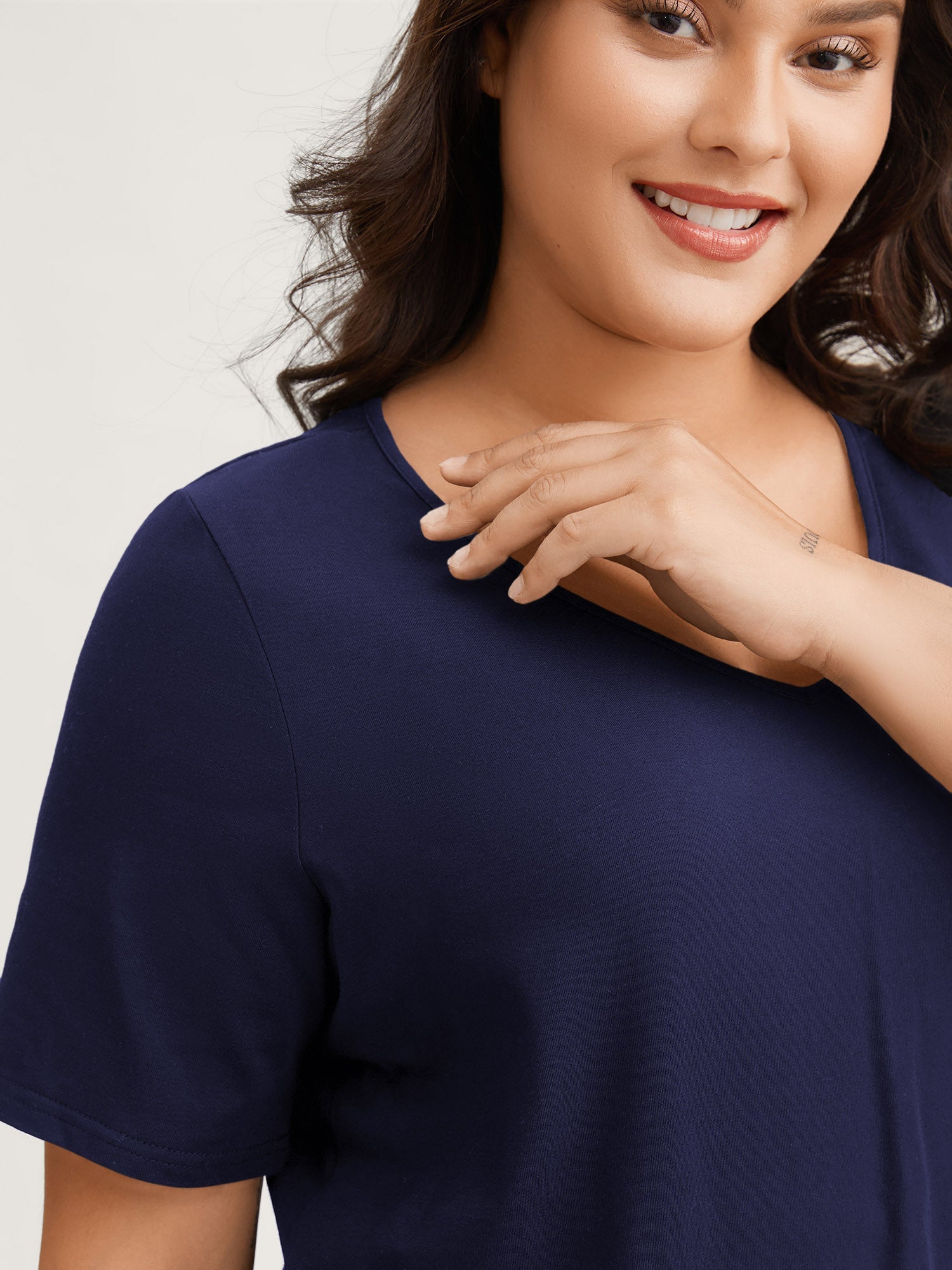 Cotton V Neck Plain Basic T-shirt