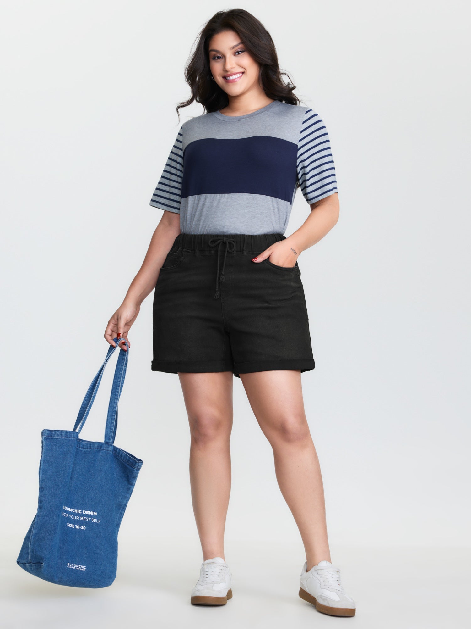 Pull-On Drawstring Elastic Waist Denim Shorts