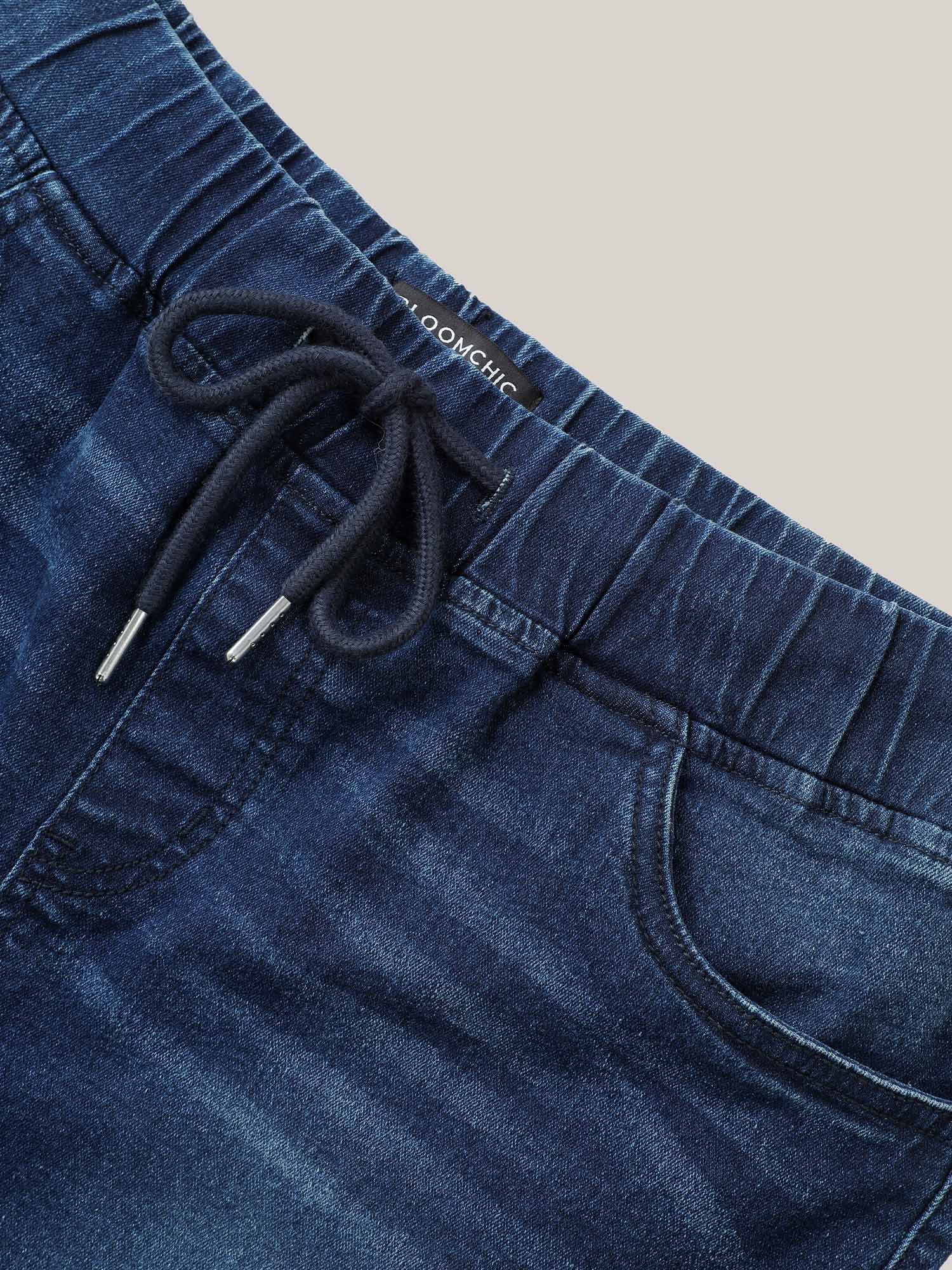 Pull-On Drawstring Elastic Waist Denim Shorts