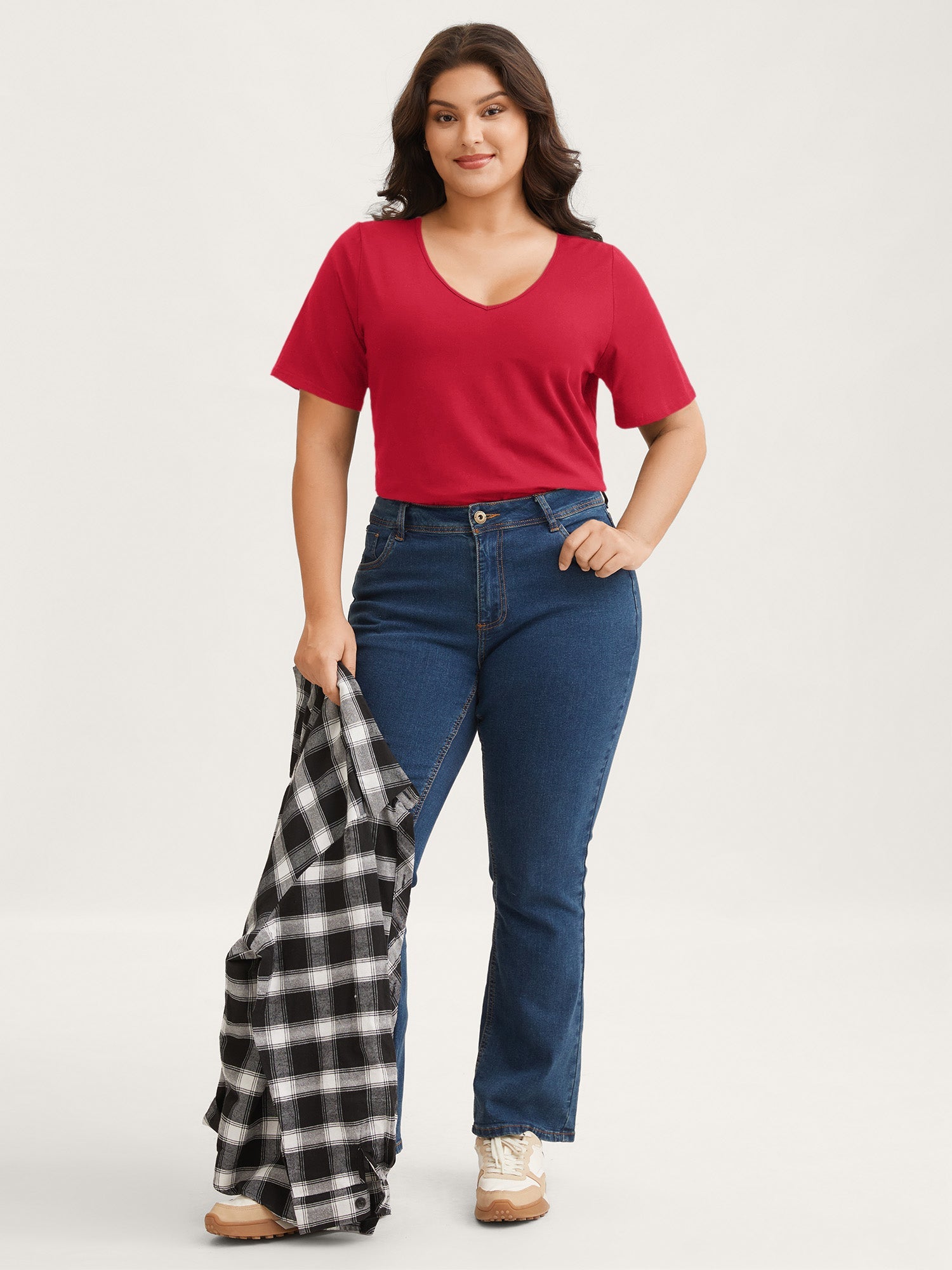 Cotton V Neck Plain Basic T-shirt