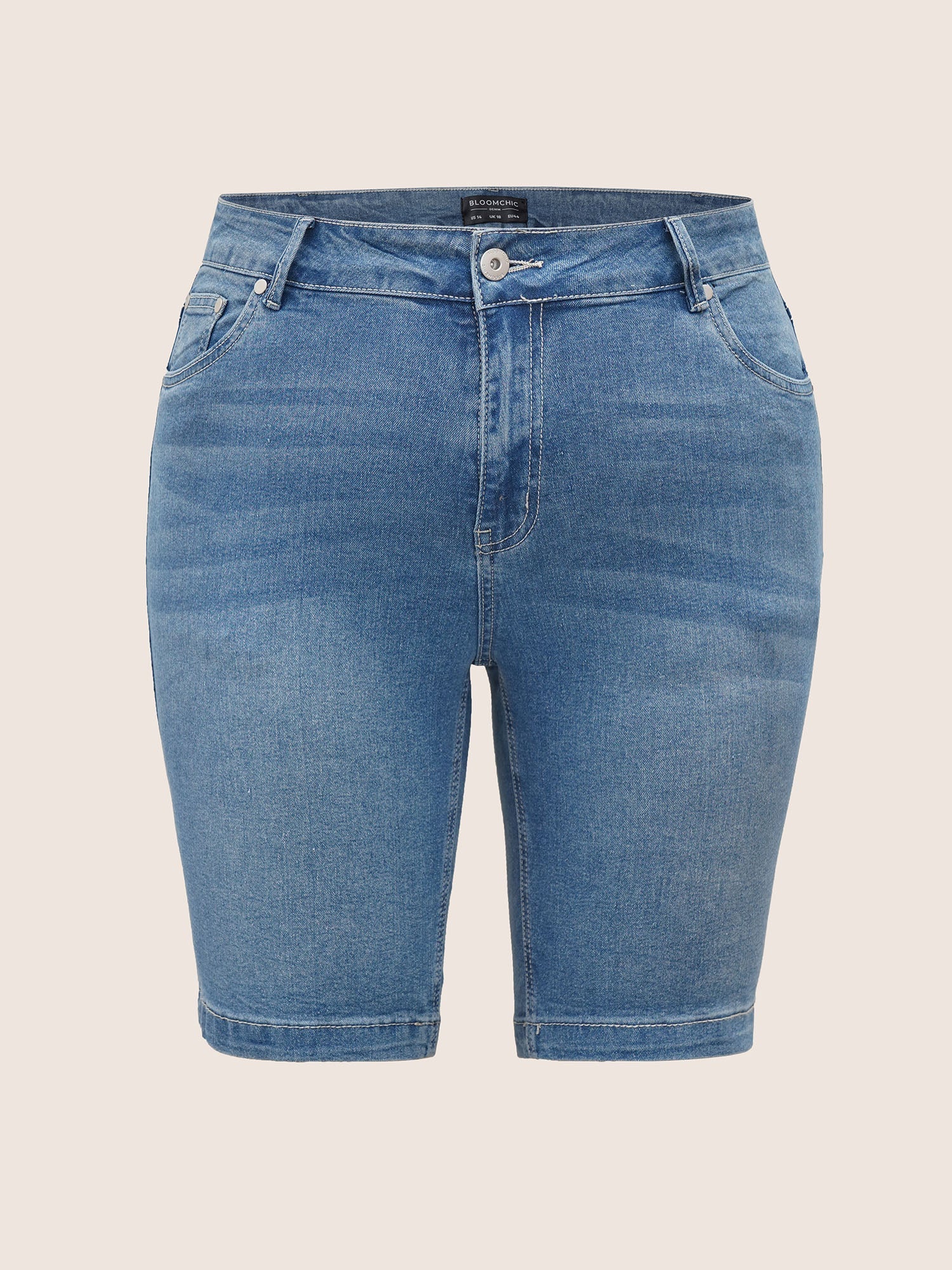 High Rise Knee-Length Skinny-Fit Denim Shorts