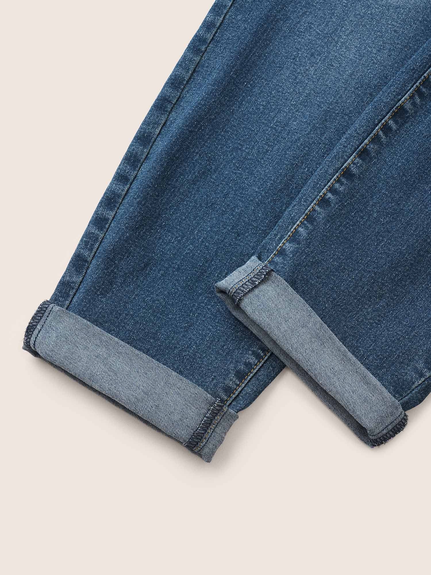 Pull-On Drawstring Folded Hem Boyfriend Jeans